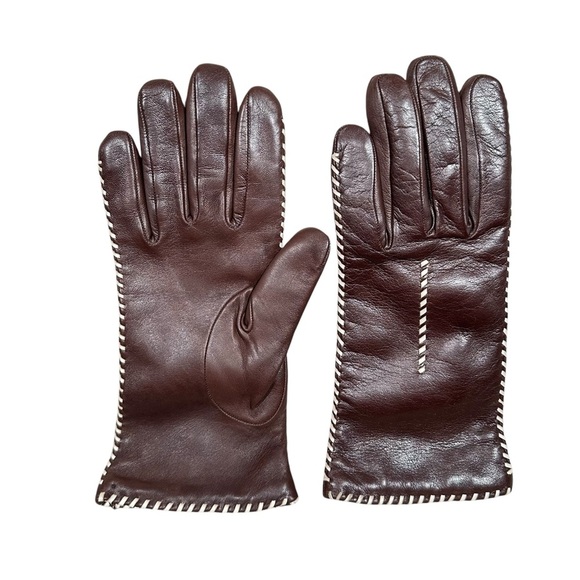 Vintage Accessories - VINTAGE Leather Wool Knit Lined Gloves